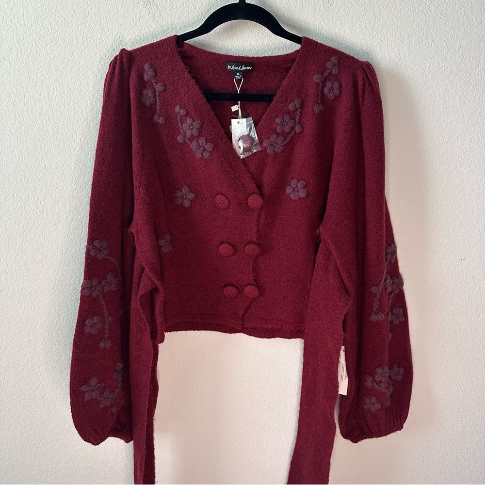 NWT For Love And Lemons Adalyn Red Floral Crop Cardigan Sweater SZ XL - Picture 3 of 11